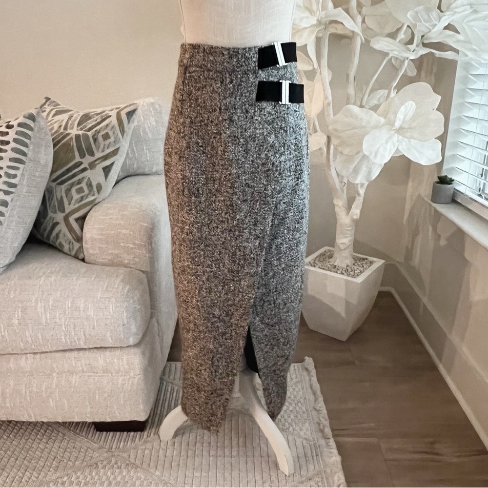 J LUX Label Gisele Gray Tweed Slit Women's Skirt - Picture 5 of 11